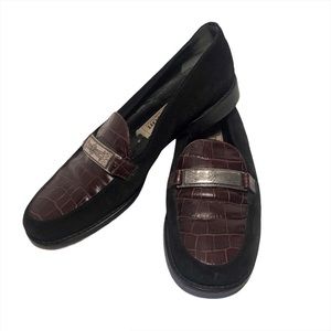 Brighton Italian leather suede/croc loafers Sz 6